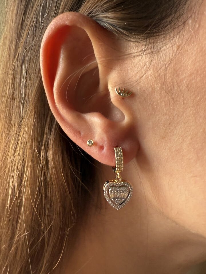 Altın Montür Kalp Küpe